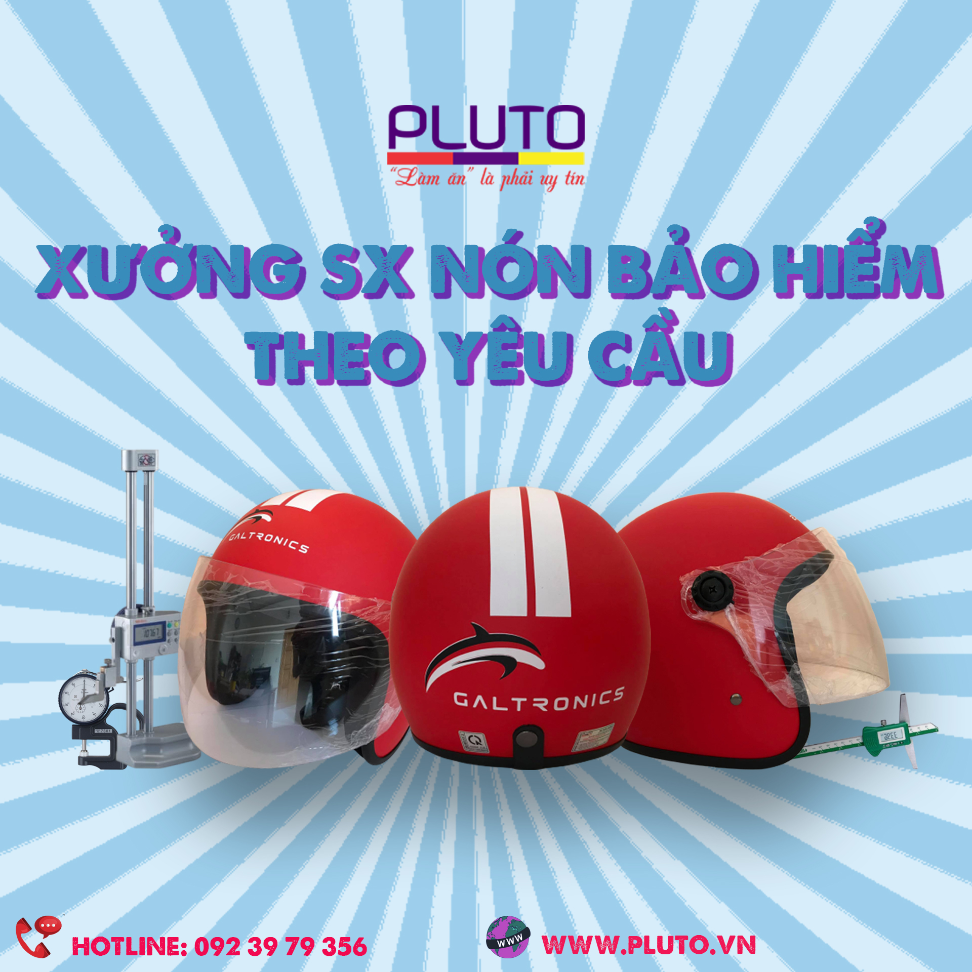 Làm nón bảo hiểm in logo quảng cáo